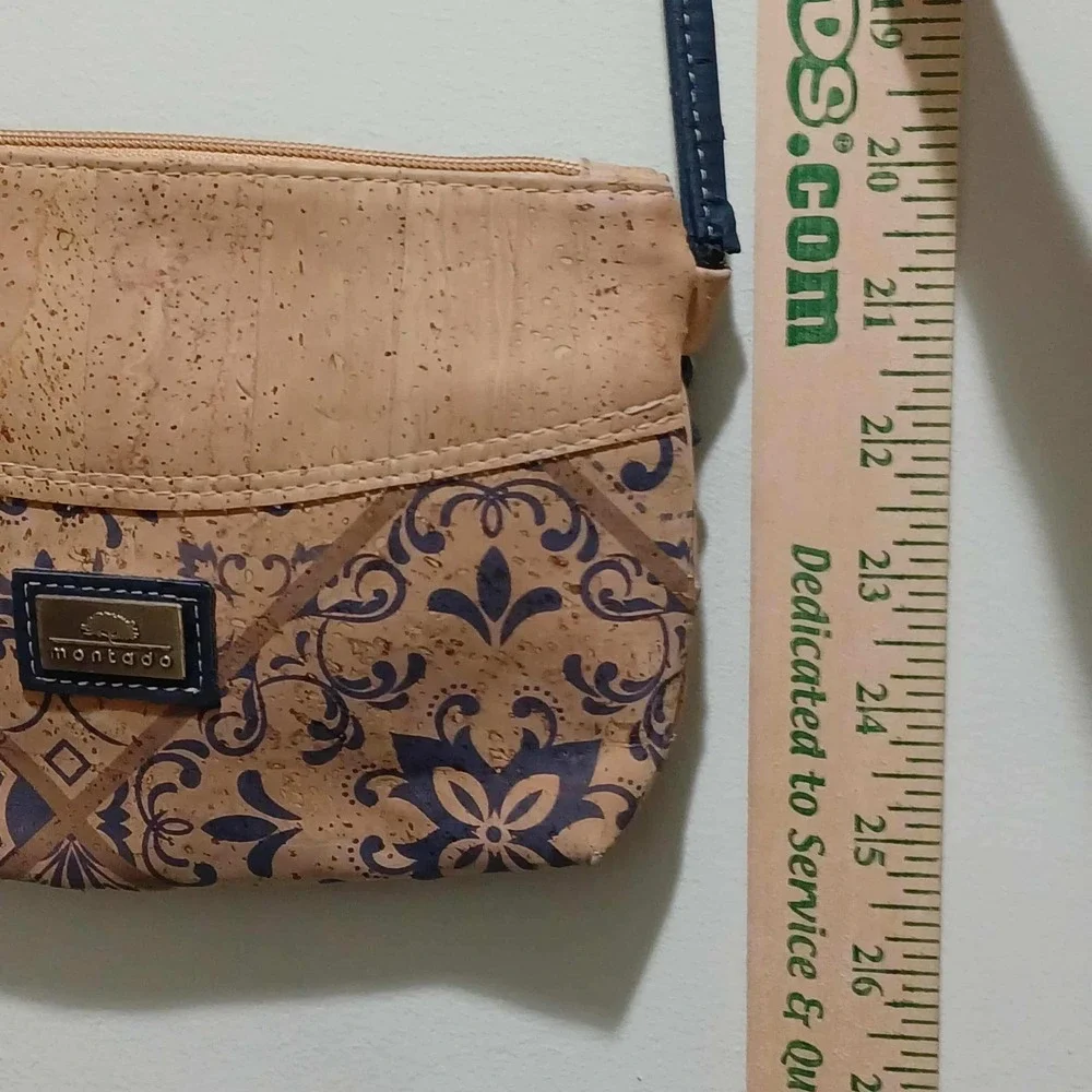 Montado Cork Crossbody Bag Floral‎ Purse Small Double Zipper READ